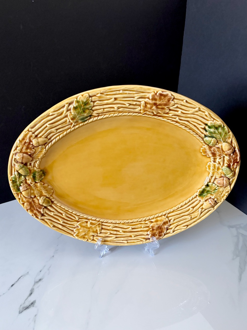 Yellow Oak Leaf Acorn Platter by Bordallo Pinheiro